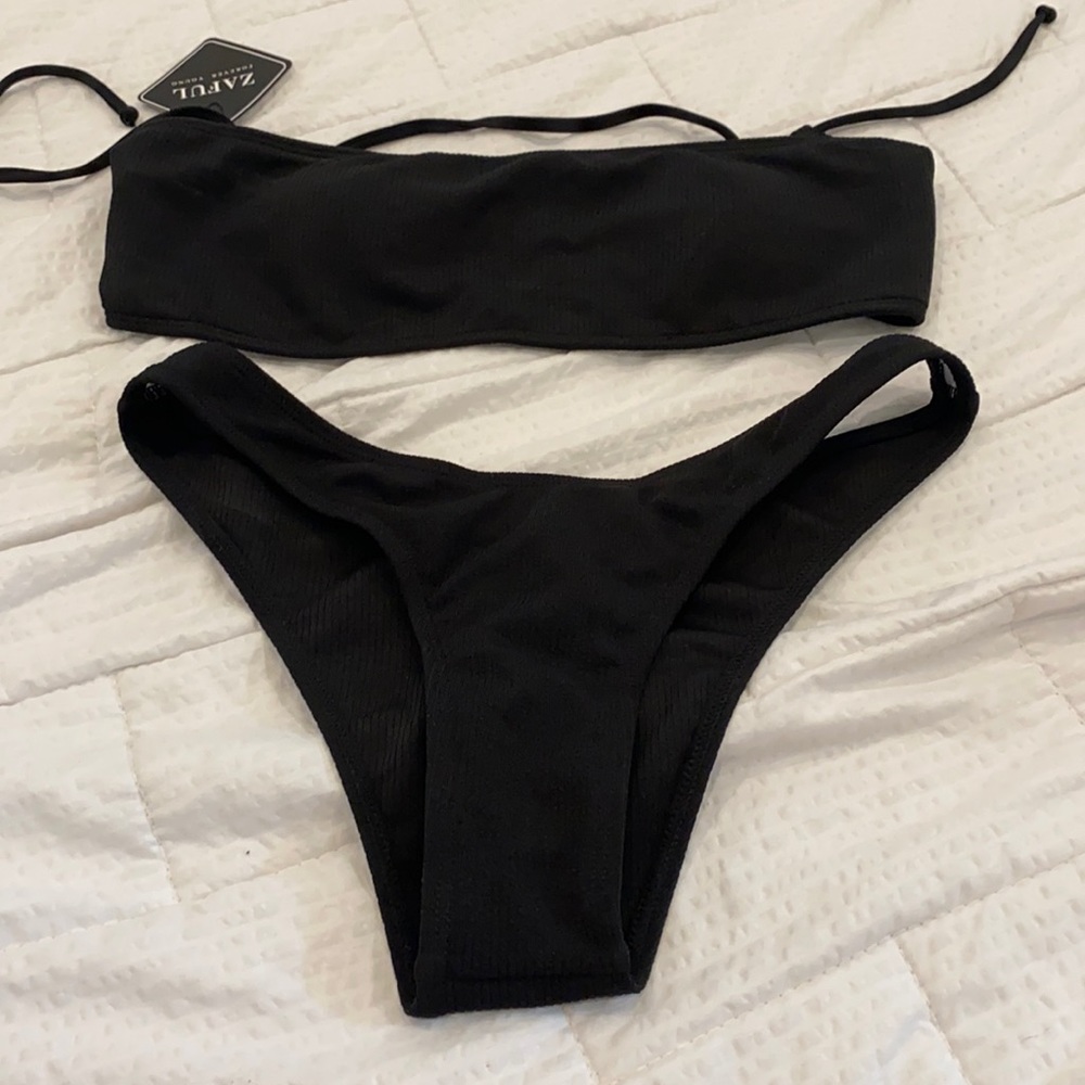 Never worn black strapless bikini